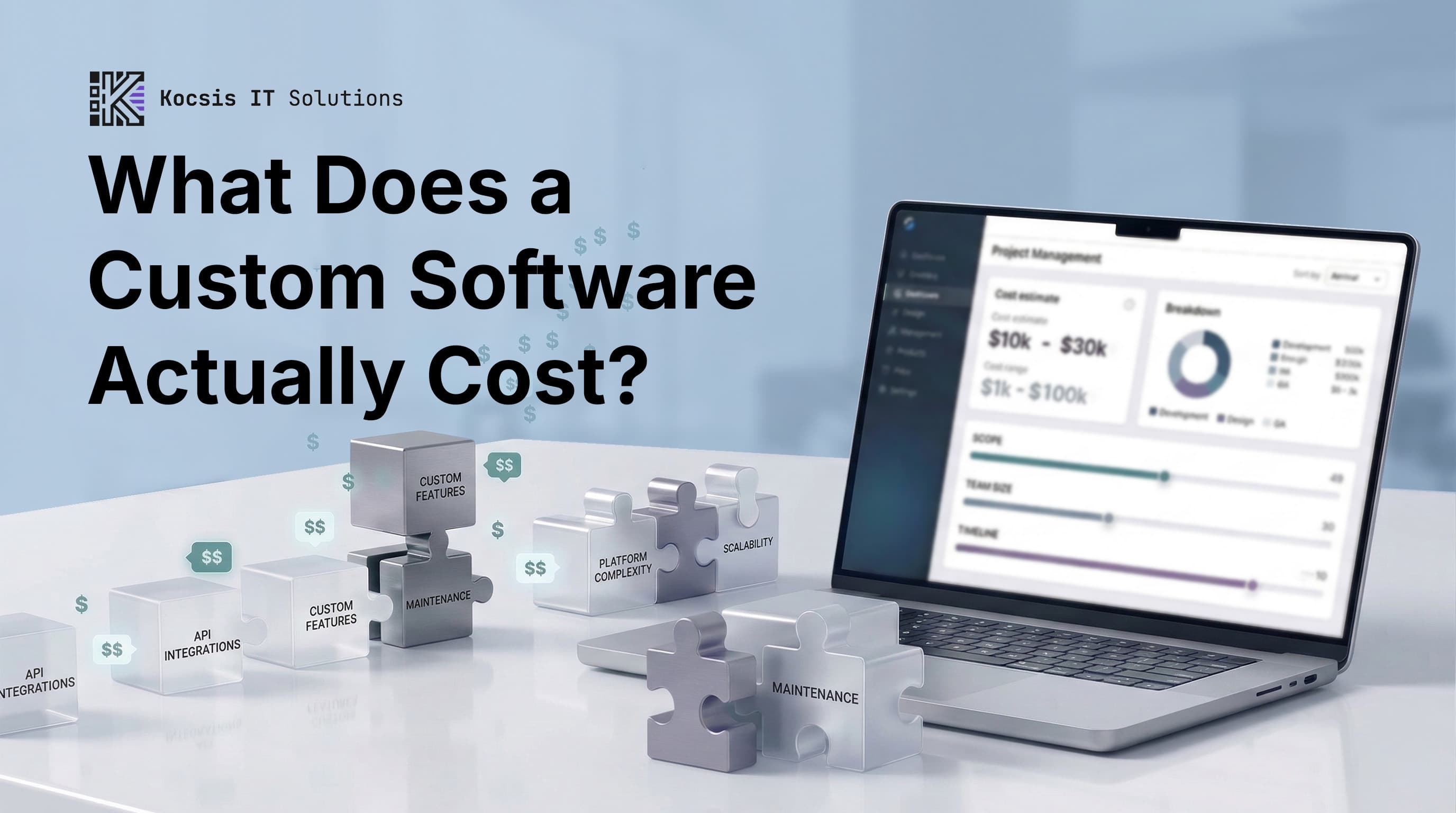 Business owner reviewing a software project proposal and budget breakdown on a laptop