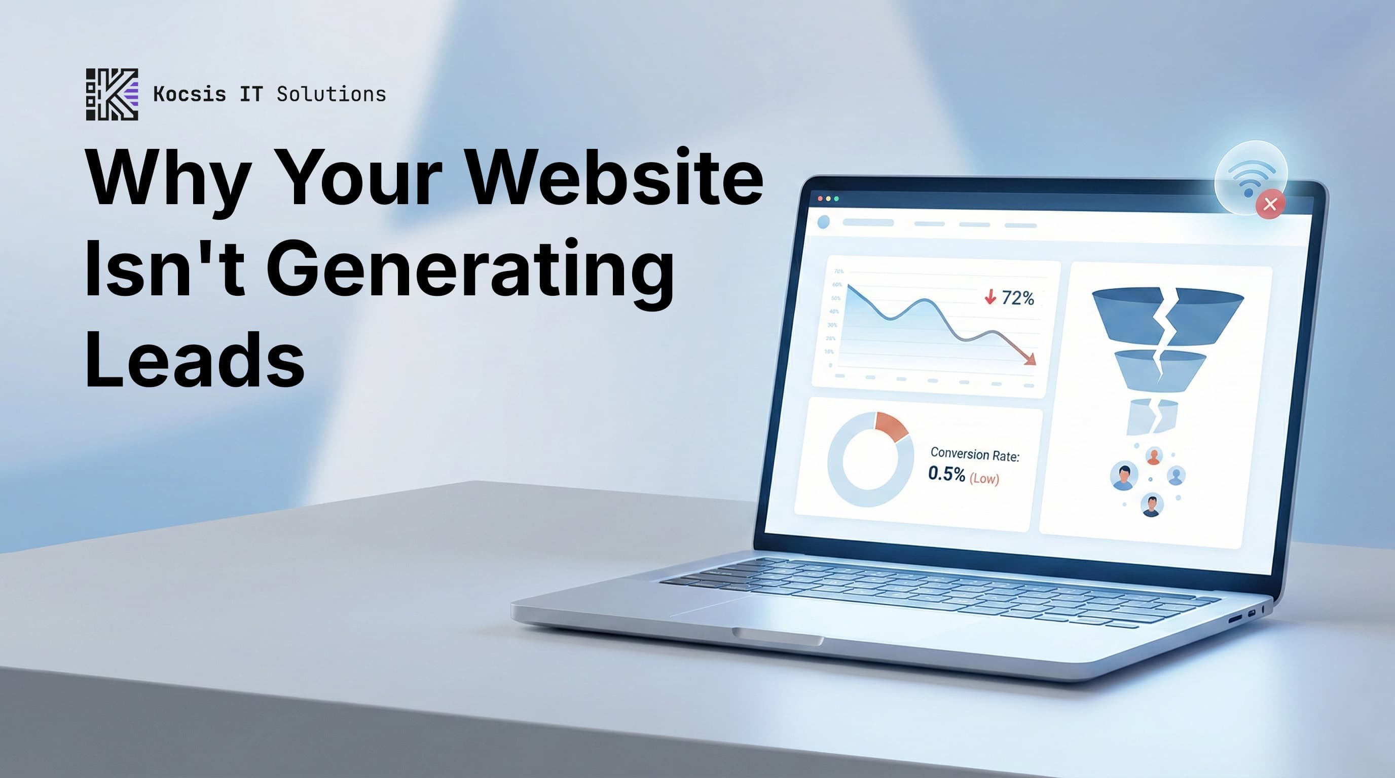 Business owner reviewing website analytics showing no leads or conversions